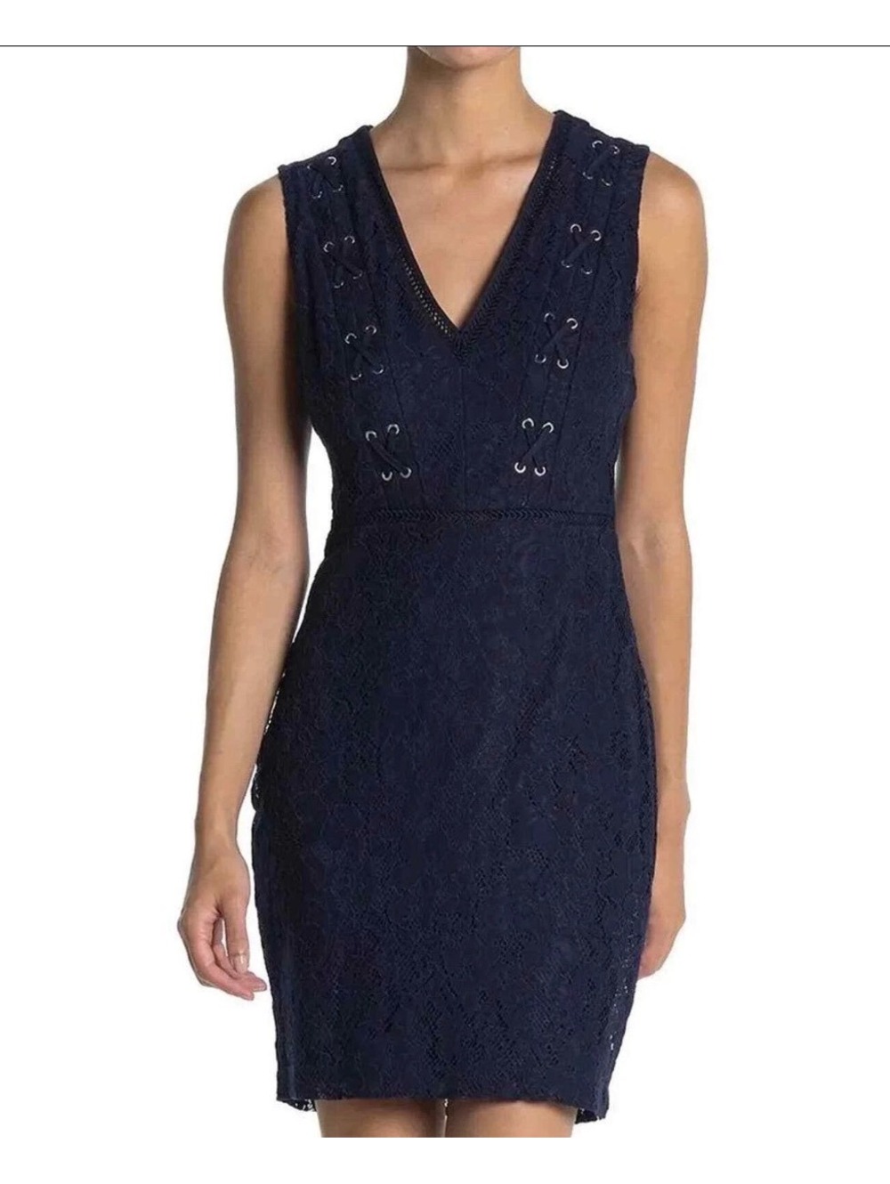 Guess Lace Sheath Mini Dress Navy Blue 12 Vneck Corset summer wedding party